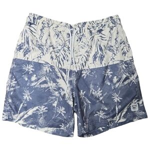 SPICY TUNA Men's 5" Swim Trunks Size Medium Navy Off White Floral Palm Trees